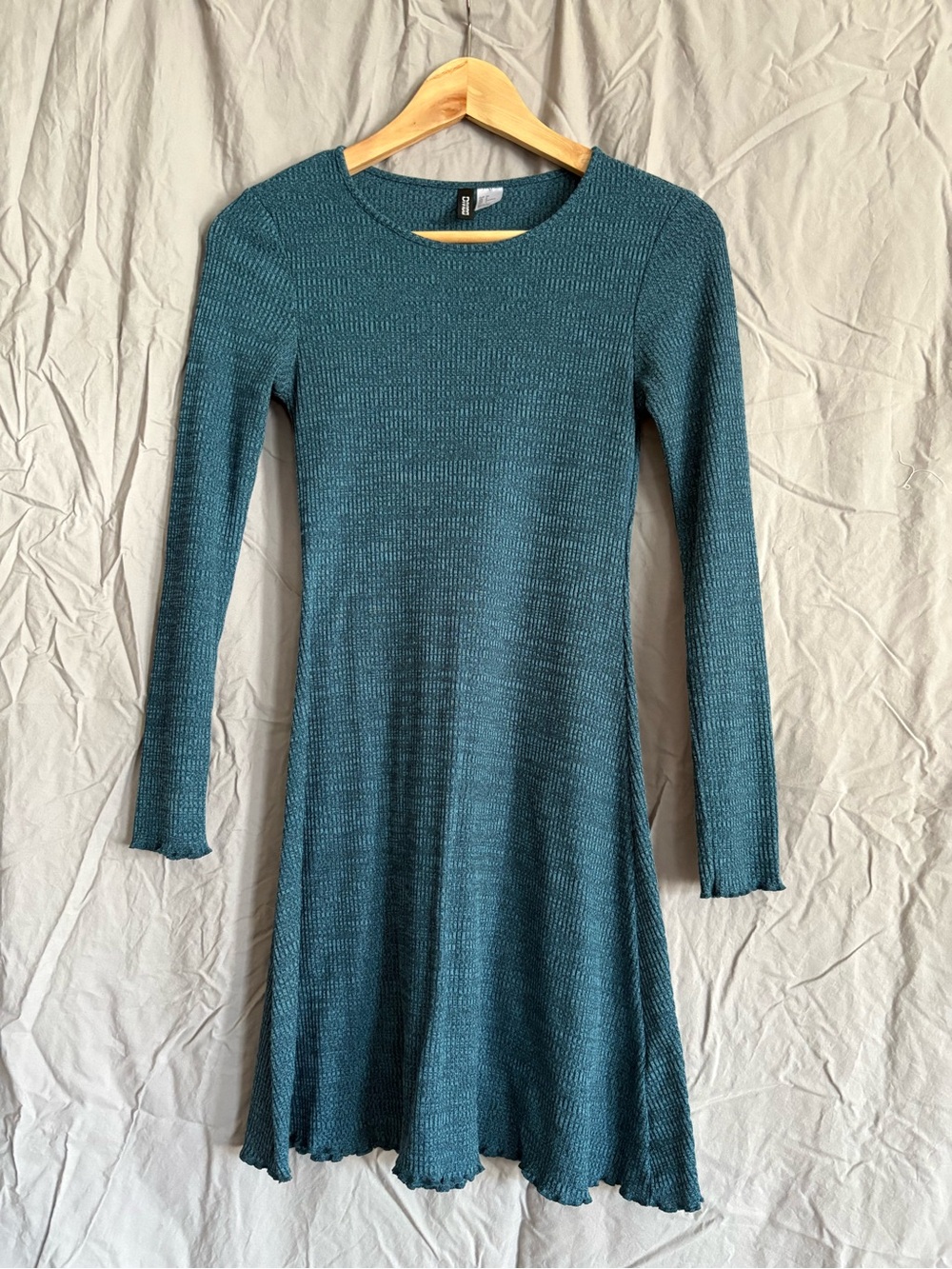 Teal Ribbed Long Sleeve Swing Dress